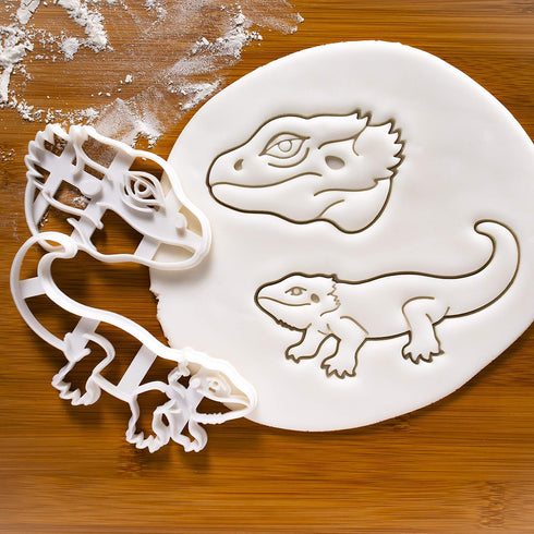 Set of 2 Pogona Bearded Dragon Cookie Cutters, Body and Face Designs, 2 Pieces - Bakerlogy