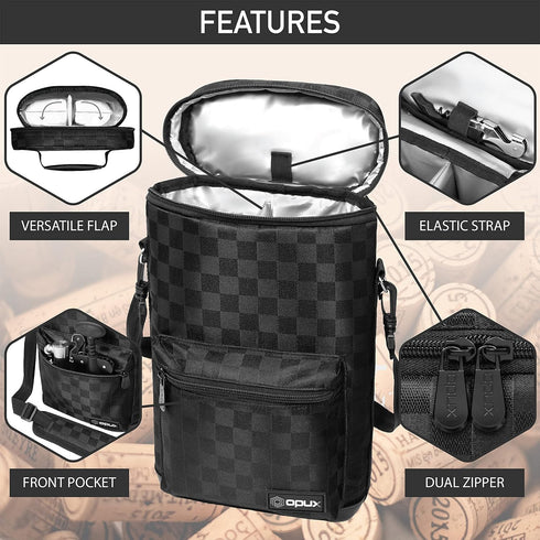 opux 2 Bottle Wine Tote Carrier, Insulated Leakproof Cooler Bag for Travel, Picnic, Black