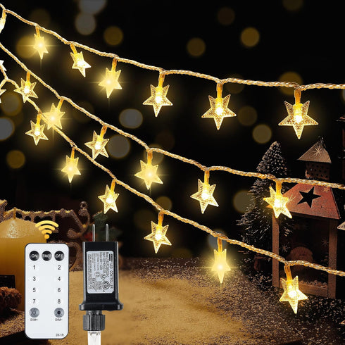HEYFUNi Warm White Star String Lights,39FT 100LED Plug in Fairy Twinkle Lights