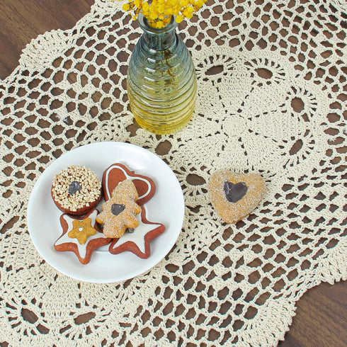 kilofly Crochet Cotton Lace Table Placemats Doilies Set, 2pc, Oblong, Beige, 15 x 23 inch