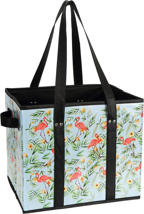 Set Foraineam Reusable Grocery Bags Durable Heavy Duty Tote Bag Collapsible Grocery Shopping Box Bag with Reinforced