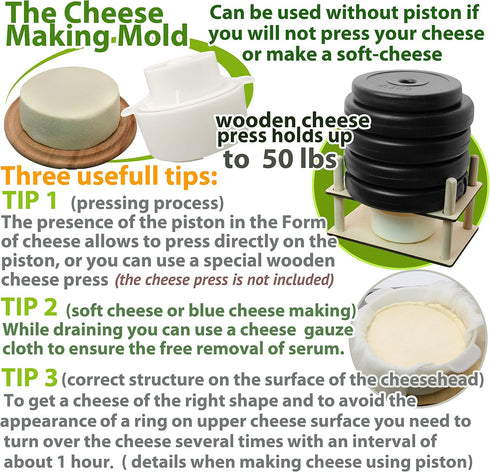 PetriStor Cheese Mold for Cheese Making, 1.3QT with Follower Piston and Cheesecloth