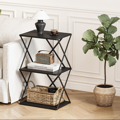 3-Tier ET-03BK End Table Small Side Table Tall Bedside Night Stand with Storage Sofa Side desks for Living Room Bedroom