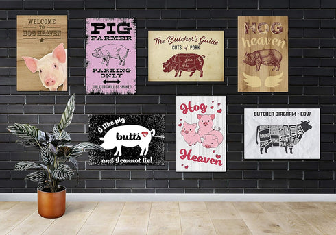 Pig Sign for Home Wall Decor, Metal Signs 12 x 8 in. Three Little Pigs Hog Heaven