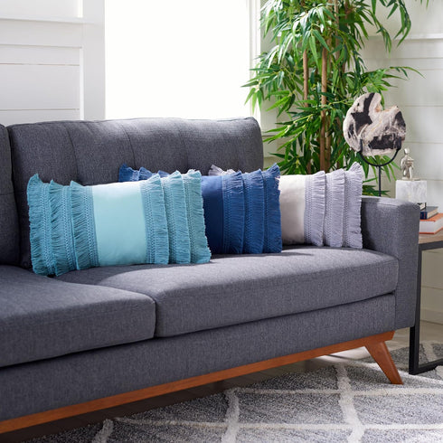12 20-inch SAFAVIEH Home Collection Grema Boho Fringe Light Grey/Periwinkle x Rectangle Decorative Accent Throw Pillow