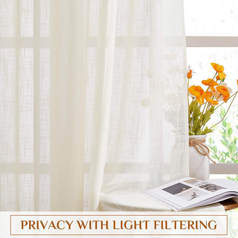 NICETOWN Linen Sheer Curtains, Rod Pocket & Back Tab Vertical Window Treatments for Living Room, Natural, W52 x L84,