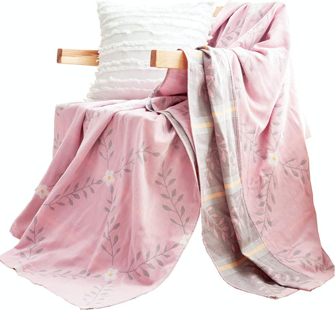 MEJU Flower Muslin Lightweight Summer Blanket for Bed Sofa Couch, 100% Combed Cotton