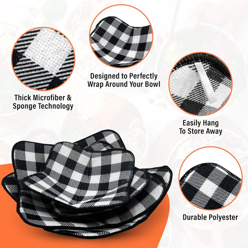 4 Pieces Microwave Bowl Holders Set, Heat Resistant Potholder Protector, Large Hot Pads, Black & White Plaid