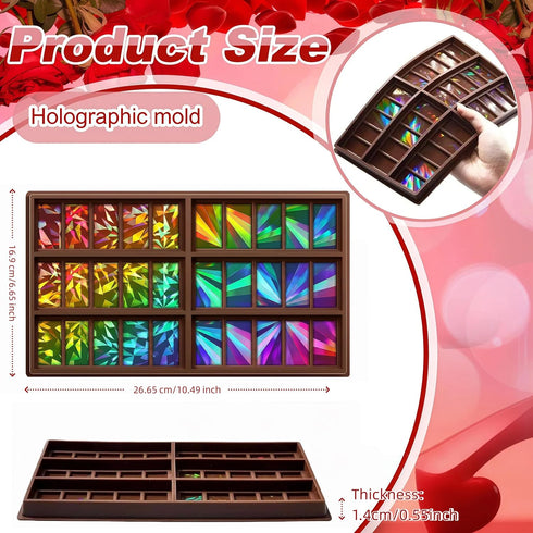 Ziliny Windmill and Diamond Holographic Chocolate Bar Mold Silicone, Rainbow Light Effect Chocolate Bar Deep Thick
