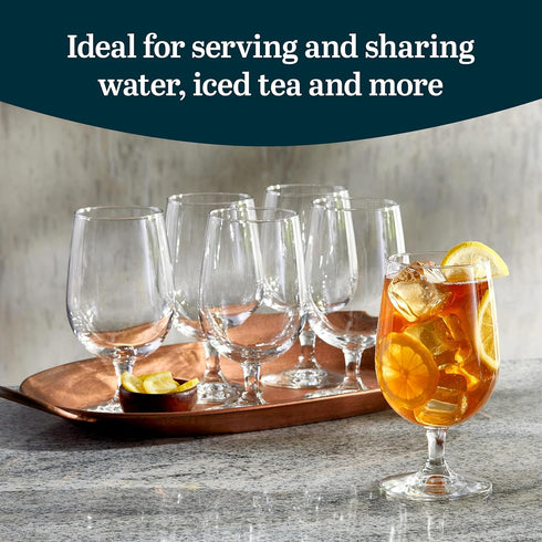 Libbey Stemmed Water Glasses Set of 6, Clear Multi-Purpose Goblet Glasses, Dishwasher Safe 16 oz for Parties