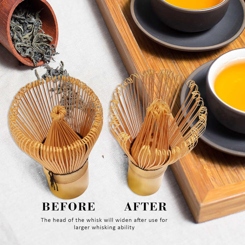 BambooMN Japanese Matcha Whisk Chasen - Traditional Handcurled 100 Tate Utensil - Natural Golden Brown - 1 Piece
