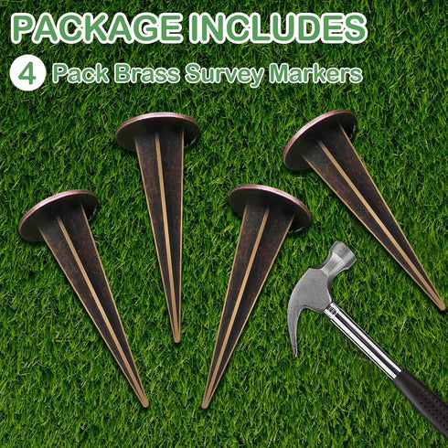 4 Pack 7x3 Inch Permanent Property Line Markers, Brass Boundary Markers for Property Land Survey Stakes Heavy Duty