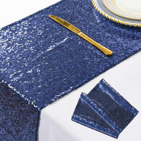 ShinyBeauty 2 Pack Navy Blue Sequin Table Runners | 12in x 108in Elegant Dining Table Accessory for Fall & Christmas