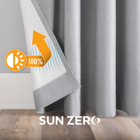 Sun Zero Columbia 2-Pack Thermal Energy Saving Blackout Curtain Panels, 100% Blackout, 50" x 63", Silver