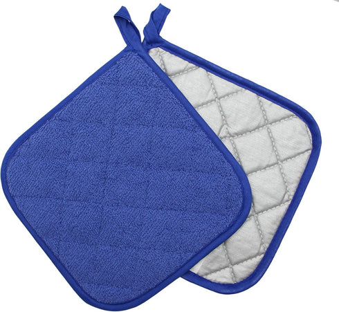 Cotton Pot Holders, Machine Washable Heat Resistant Everyday Kitchen Basic Terry Pot Holder Set of 4 (Dark Blue)