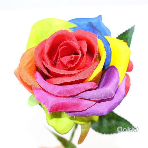 Ooki 12 Long Stem Artificial Silk Rainbow Rose Flower Bush Bouquet for Home Decor