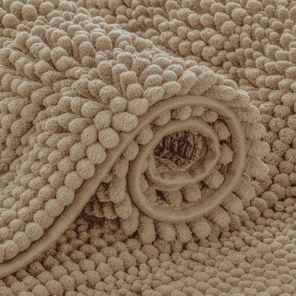 SUBRTEX Bathroom Rugs Chenille Bath Rug - Soft Non Slip Striped Plush Bath Mat for Bathroom (Sand, 16"x24")