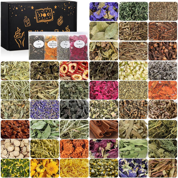 Vakuny 45pcs Witchcraft Supplies Kit, Bulk Dried Flowers for Wiccan Rituals, Magic Spells,