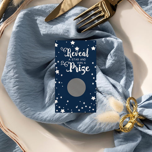 Paper Clever Party Blue Twinkle Star Bridal Shower Games Pack, 28 Scratch-Off Raffle Cards for Wedding & Engagement