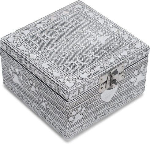Cottage Garden Home Dog Pawprint Keepsake Box - Silver Tone Metal Jewelry