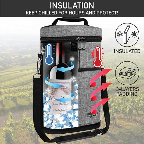 OPUX 2 Bottle Wine Carrier Tote, Insulated Leakproof Wine Cooler Bag, Wine Travel Bag Tote for Picnic BYOB Beach, Portable Wine Bottle Carrying Case, Gift for Wine Lover Women Men Christmas