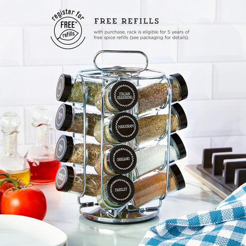 16 Countertop 5 Kamenstein Jar Montauk Revolving Spice Rack Organizer with Spices Included, FREE Spice Refills