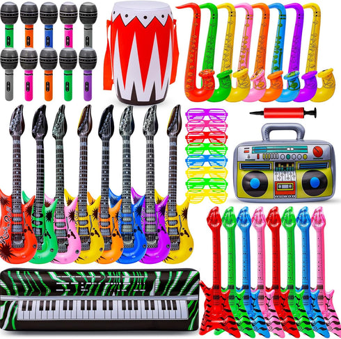 Inflatable Rock Star Toys, 48pcs 80s 90s Party Decorations Inflatable Party Props