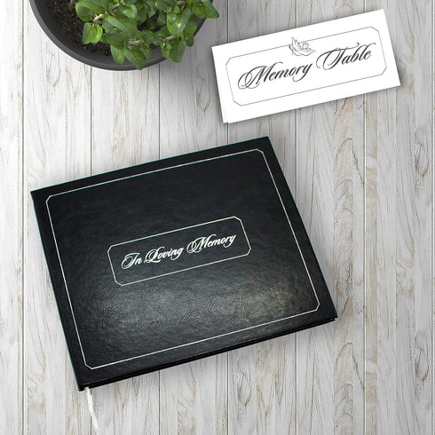 Funeral Memorial Book, Celebration of Life Guest Book with Bonus White Memory Table Sign Included