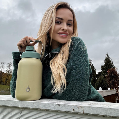 BJPKPK 1 Gallon Insulated Water Bottle, Dishwasher Safe 128oz Large Jug with Metal Handle & BPA Free Spout Lid, Blue