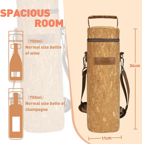 Tirrinia Insulated Travel Wine Tote Bag, Portable One Bottle Carrier with Shoulder Strap for Picnic, Party, BYOB