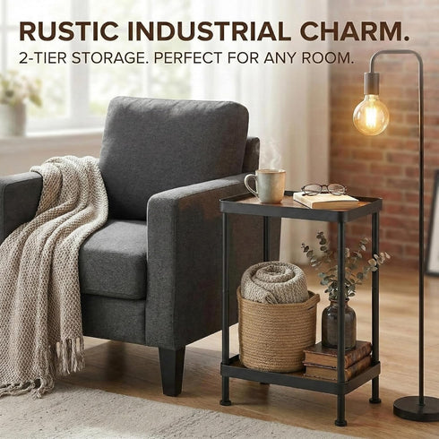 2 Small Narrow Side Table, Tier End Table with Storage Shelf, Sofa Table for Small Spaces in Living Room, Bedroom