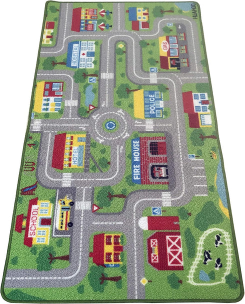52x75in) HUAHOO Kids Carpet Playmat, Car Rug for Toy Cars and Trains, Non Slip Play Mat for Playroom, City Life