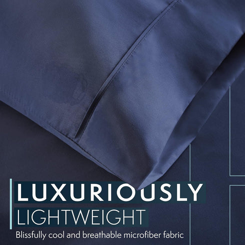 HC Collection King Pillow Cases Set of 2 - Microfiber, Extra Soft, Navy, Easy Care & Machine Washable