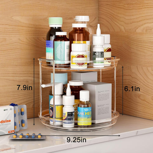 2 Pack 2 9.25 inch, Countertop, Tier Lazy Susan Turntable Organizer Rotating Spice Rack Organization for Cabinet