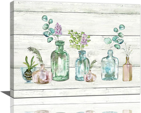 Farmhouse Bathroom Botanical Flower Wall Art - Floral Bathroom Pictures Canvas Prints for Home Decor