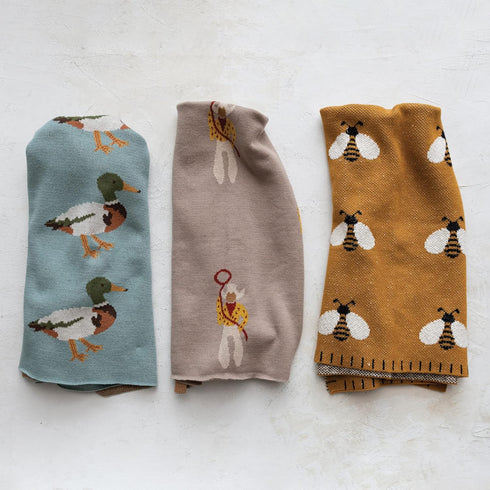 Creative Co-Op Soft Cotton Knit Baby Blanket with Charming Duck Design, Multicolor