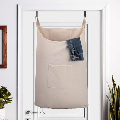 Laundry Collector, Door Hanging Laundry Hamper with Hooks, 65 Liters, Beige