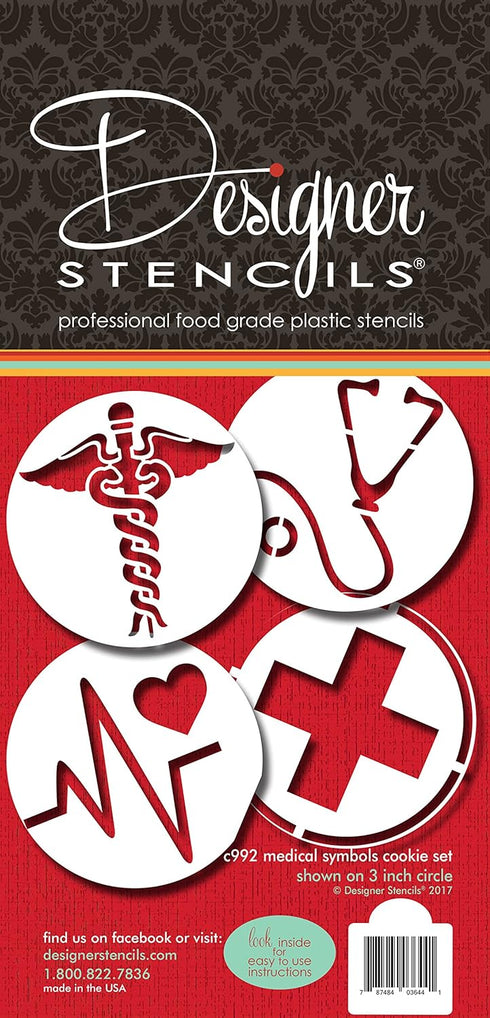 Medical Symbols Cookie Stencil Set C992 by Designer Stencils Beige/Semi-Transparent, 2.5 x 2.5