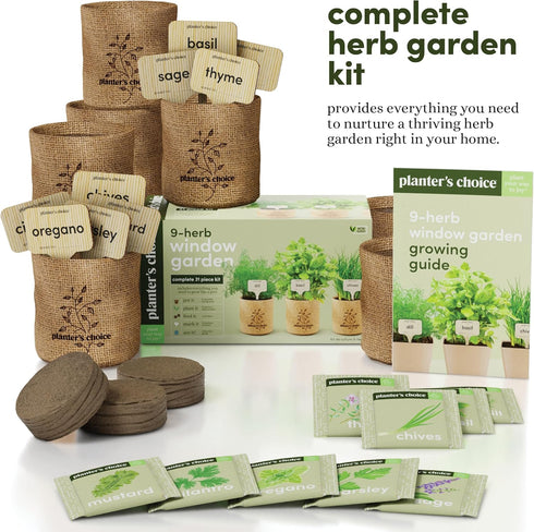 9 Planters' Choice Herb Indoor Window Garden Kit - House Plants Seeds - Best Unique Easter Gift Ideas for Women, Mom