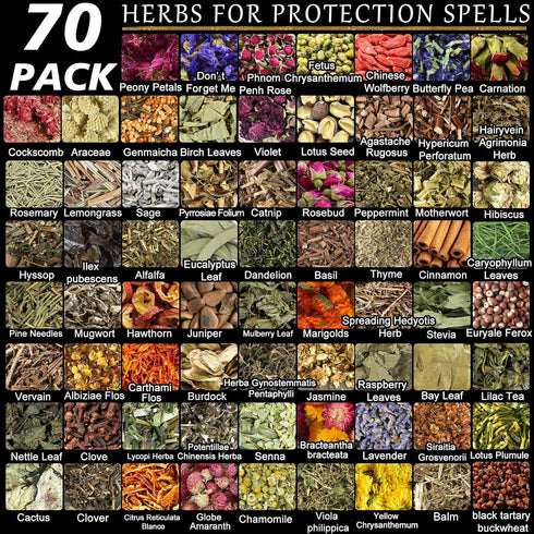 Tikem Kitch 70pack Set Witchcraft Supplies Herbs Kit, Dried Flowers for Witch Beginner, Bulk Herb Gift for Wicca
