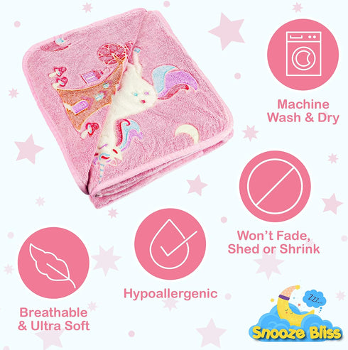 Glow in The Dark Unicorn Blanket for Girls Soft Pink Fleece Throw. Great Christmas, Birthday, Baby, Toddler Unicorn