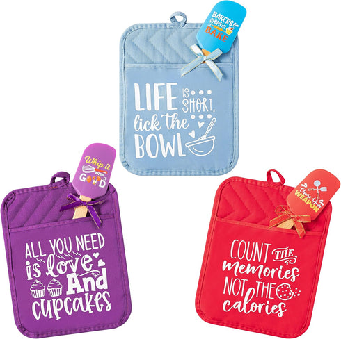 R HORSE 6Pcs Funny Baking Theme Pot Holders, Silicone Spatula Gift Set for Teacher Appreciation and Cooking