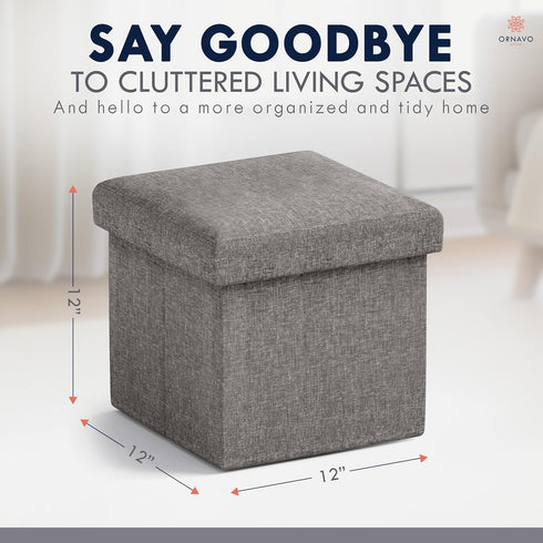 12 12 12, Ornavo Home Small Storage Ottoman Foldable Collapsible Cube Square Linen Ottoman Foot Rest Stool Seat