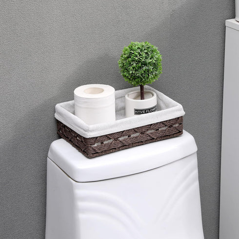 Countertop Set 2 Small Storage Basket With Liner,Wicker Decorative Basket for coffee table,RectangleTray,Bathroom