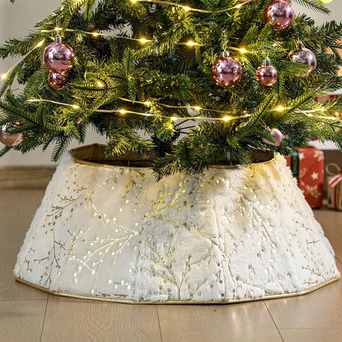 25'' Christmas Tree Collar, White Christmas Tree Ring for Artificial Trees, Faux Fur Plush Trees Collar Farmhouse