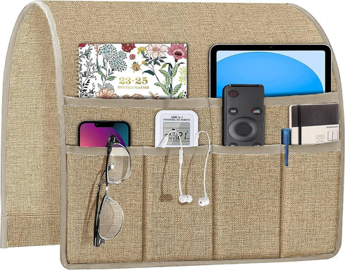 Joywell Arm Chair Caddy Remote Control Holder Organizer for Recliners Couch Armrest with 6 Pocket Storage, Khaki