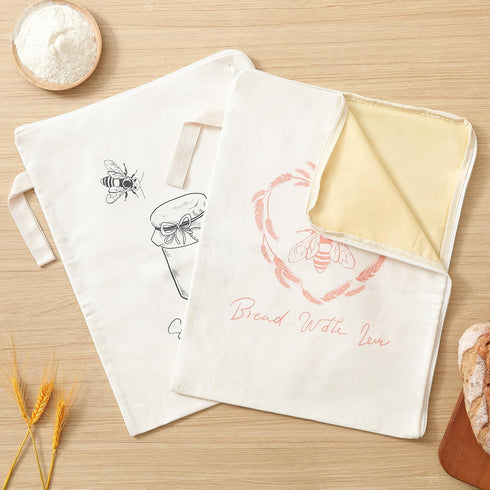 WiNDANCE 2 Packs Wide Zipper Access Beeswax Bread Bags for Homemade Bread - XL Reusable Organic Beeswax Linen Cotton
