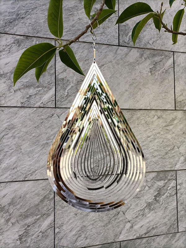 Wind Spinner with Flowing-Light Effect, Stainless Steel House Hanging Decoration 12“x 8“ with 360° Rotating Hook (1 pc)