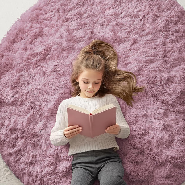 OLANLY Blush Round Rugs for Bedroom - Machine Washable, 5 ft Circle
