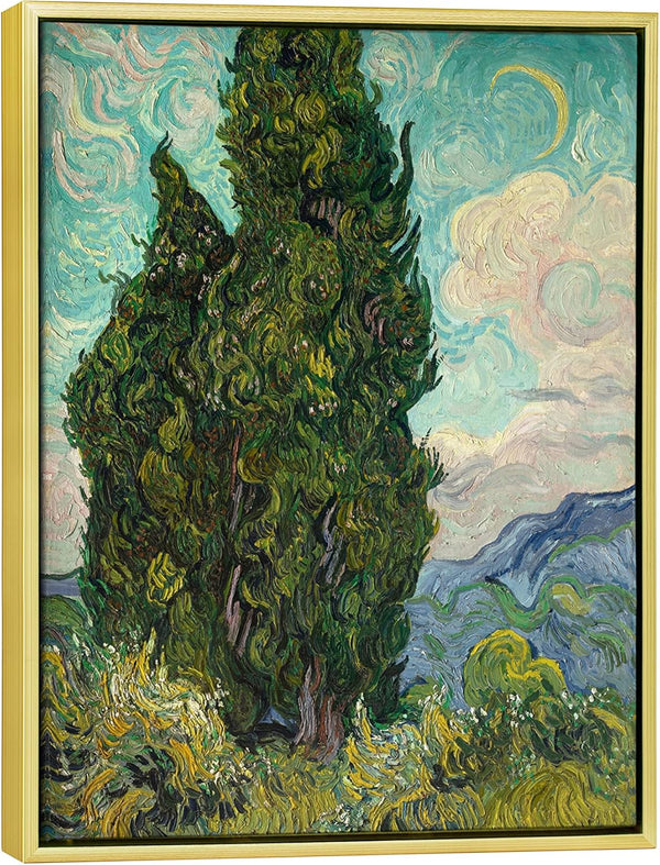Wieco Art Framed Wall Art Cypresses, Van Gogh Giclee Canvas Print for Modern Home Decor